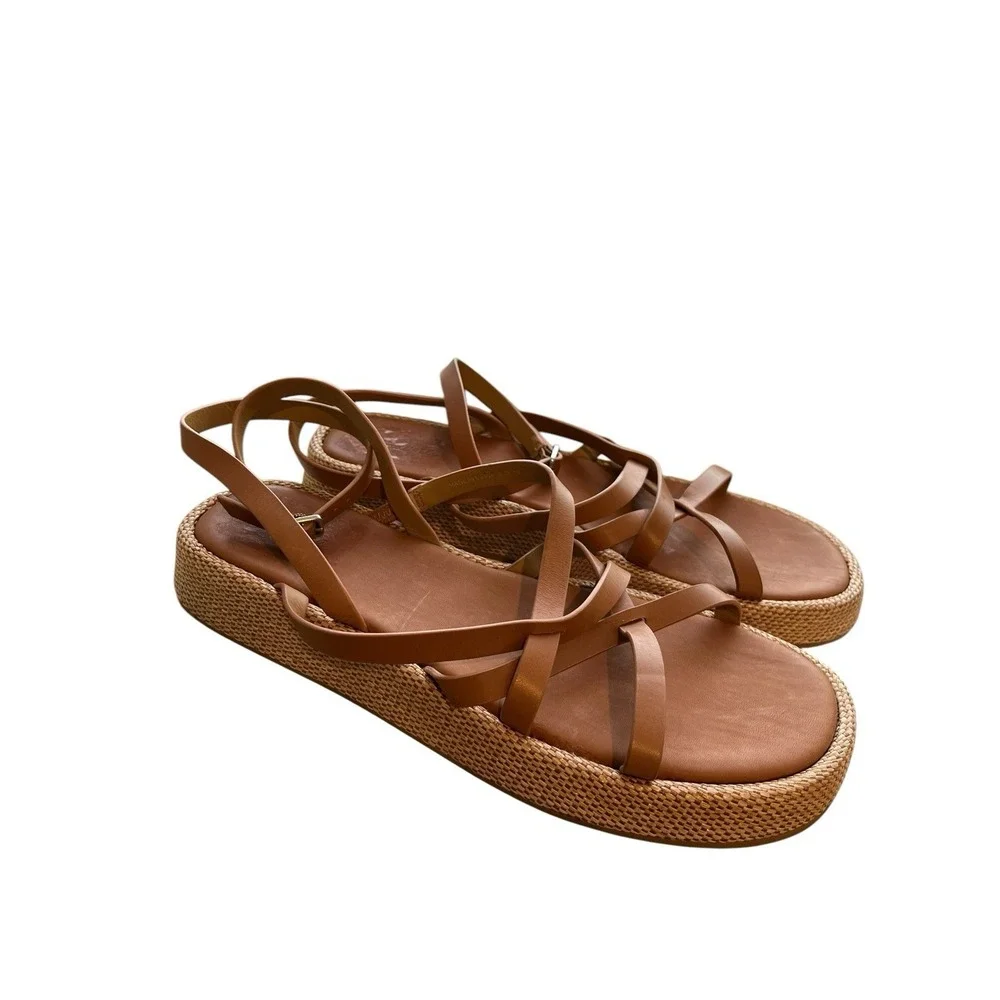 MADEWELL The Sabina‎ Raffia Flatform Sandal in Brown, Size 10